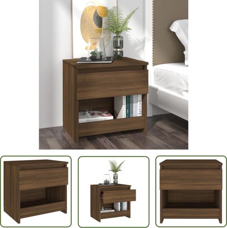 The Living Store Nachtkastje Bruineiken 40x30x39 cm 1 lade 1 open vak Stabiel blad Gemakkelijk schoon te maken Montage vereist Nachtkastje Kastje Meubilair Slaapkamers Houten Meubels - Foto 2