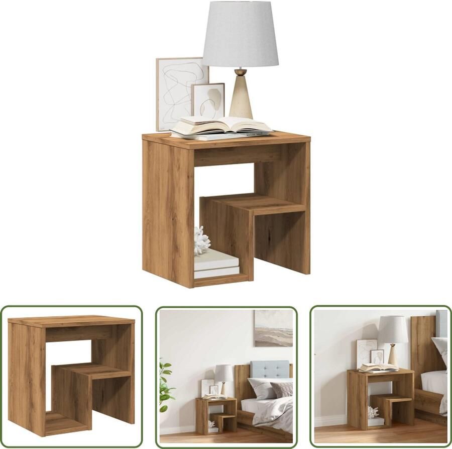 The Living Store Nachtkastje 40x30x40 cm bewerkt hout artisanaal eikenkleurig Nachtkastje Kastje Salontafel Houten Meubilair Eiken Kleur - Foto 2