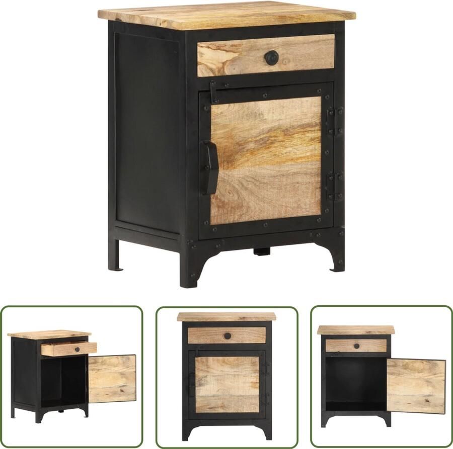 The Living Store Nachtkastje 40x30x50 cm massief mangohout Nachtkastje Mangohout Industrieel Design Slaapkamers Opbergruimte