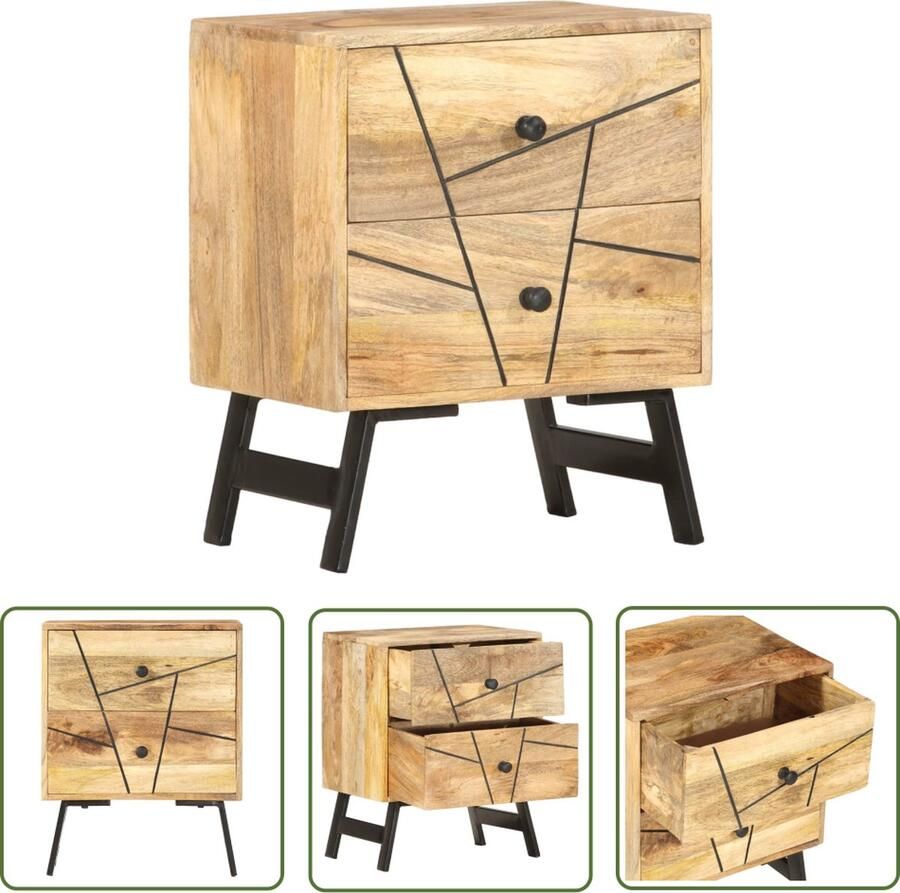 The Living Store Nachtkastje Massief Mangohout 40 x 30 x 50 cm 2 Lades Nachtkastje Mangohouten Kast Slaapkamermeubel Sidetable Commode