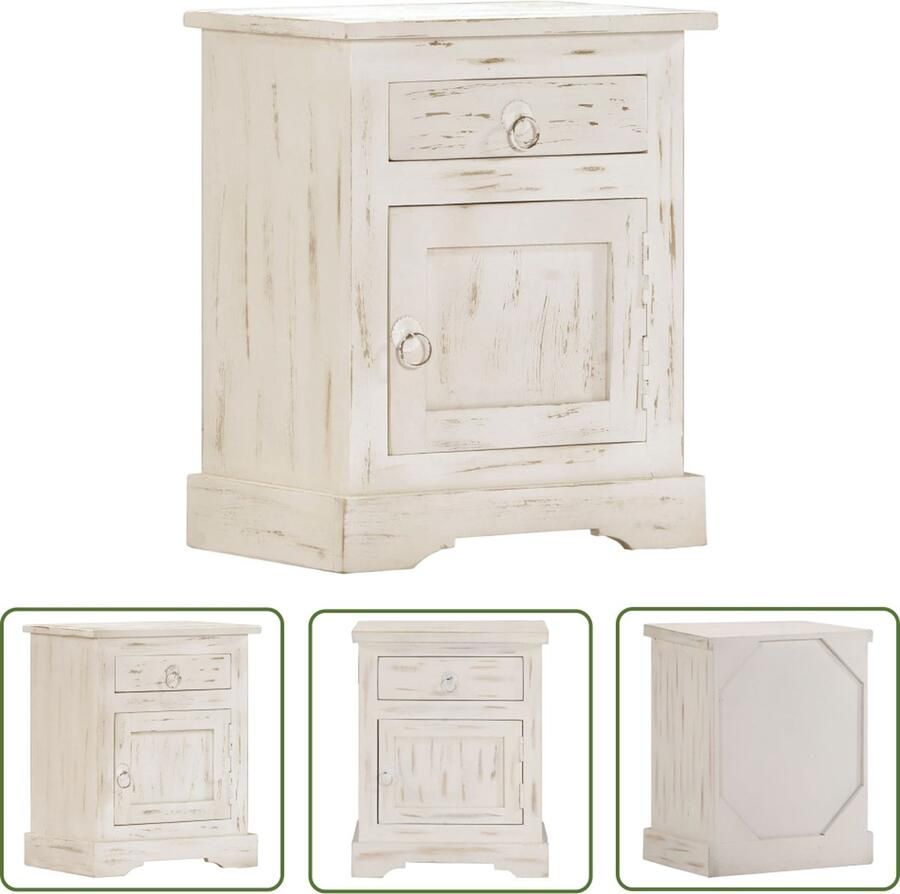 The Living Store Nachtkastje Massief Mangohout Vintage Design 40x30x50 cm Gepolijst geverfd en gelakt Nachtkastje Vintage Meubilair Mangohouten Kast Kamerdecoratie Slaapkamersfeer - Foto 2