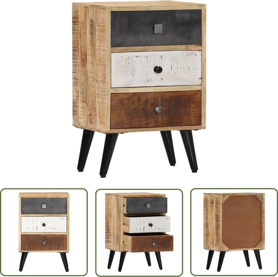 The Living Store Nachtkastje 40x30x60 cm massief mangohout Nachtkastje Mangohout Bijzettafel Slaapkamers Houten Meubilair