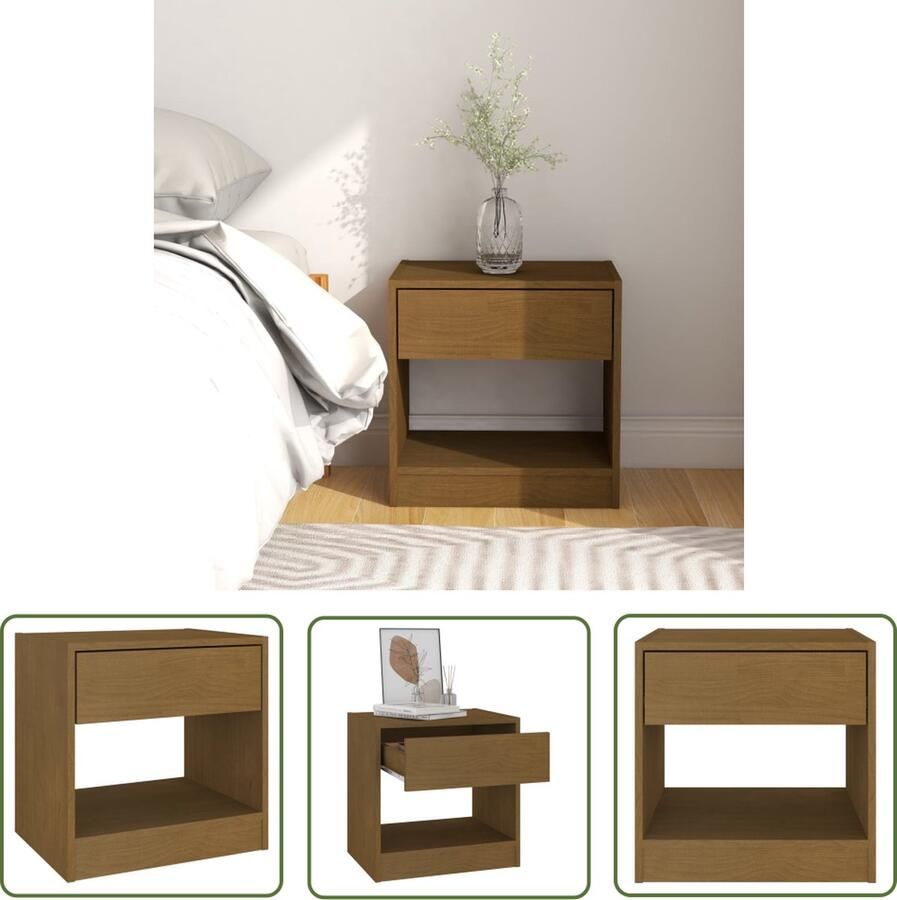 The Living Store Nachtkastje 40x31x40 cm massief grenenhout honingbruin Nachtkastje Bedkastje Grenoble Hout Houten Meubilair Salontafel - Foto 2