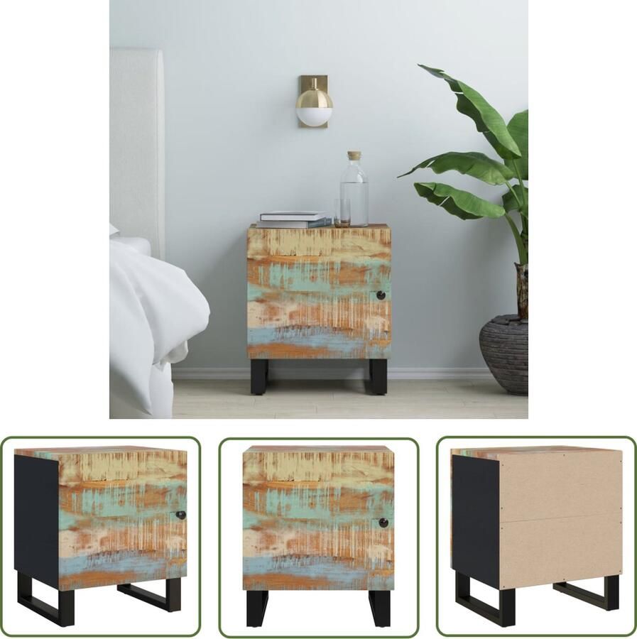 The Living Store Nachtkastje IndustriÃle Stijl 40 x 33 x 46 cm Massief gerecycled hout Zwart frame Nachtkastje Industriele Stijl Vintage Gerecycled Hout Woonaccessoires - Foto 2