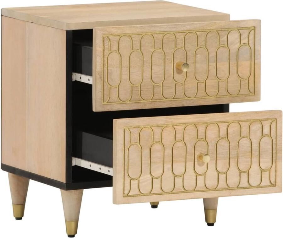 The Living Store Nachtkastje 40x33x46 cm massief mangohout Nachtkastje Mangohout Vintage Designmeubilair Bedroom Furniture - Foto 4