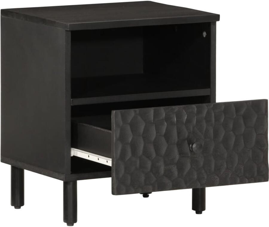 The Living Store Nachtkastje 40x33x46 cm massief mangohout zwart Nachtkastje Mango Hout Black Furniture Houten Nachttafel Slaapkamerinrichting - Foto 2