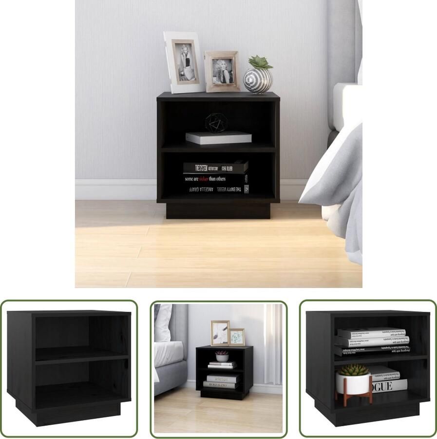 The Living Store Nachtkastje Massief Grenenhout 40 x 34 x 40 cm Zwart Nachtkastje Bedkast Meubilair Kamermeubilair Slaapkamers - Foto 2