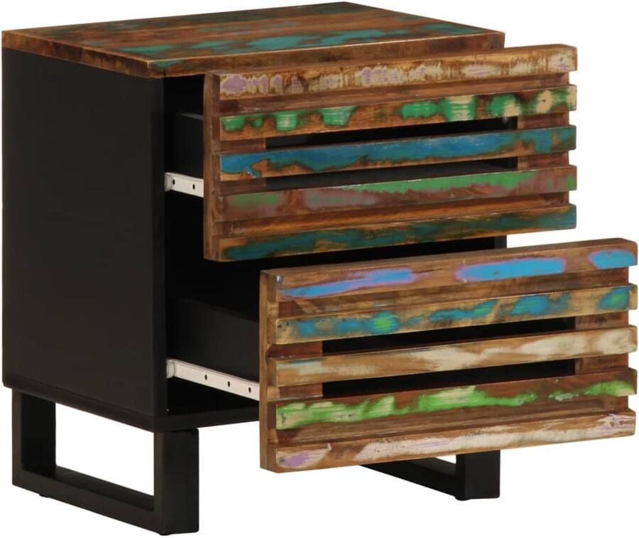 The Living Store Nachtkastje 40x34x46 cm massief gerecycled hout Nachtkastje Industrieel Design Massief Hout Recycled Wood Opbergkast - Foto 2