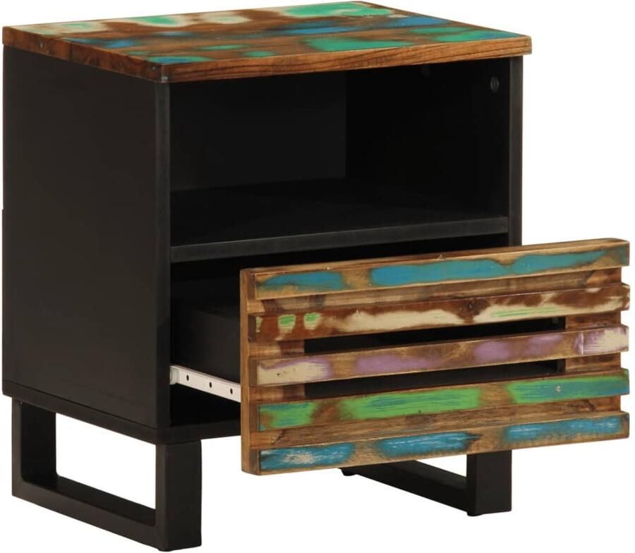 The Living Store Nachtkastje 40x34x46 cm massief gerecycled hout Nachtkastje Industriele Stijl Vintage Kast Houten Kast Recyceld Hout - Foto 2