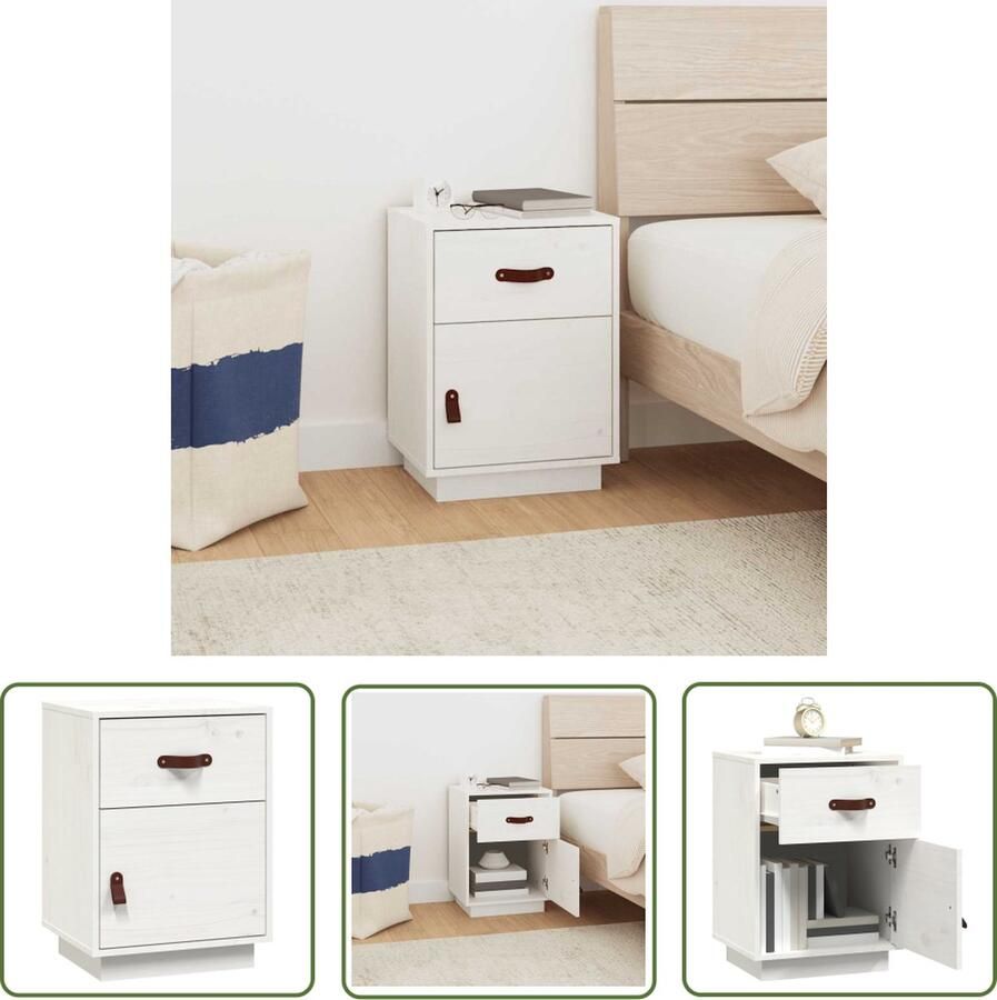 The Living Store Houten Nachtkastje Massief Grenenhout Wit 40 x 34 x 55 cm Opbergruimte Nachtkastje Houten Nachtkastje Grenenhouten Nachtkastje Wit Nachtkastje Opbergkastje - Foto 2