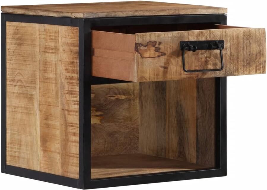 The Living Store Nachtkastje 40x35x40 cm massief mangohout Nachtkastje Mangohout Houten Nachttafel Industrieel Design Vintage Kast - Foto 2