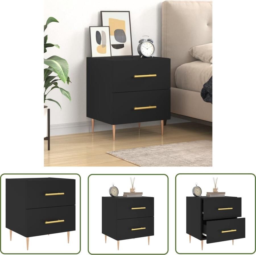 The Living Store Nachtkastje 40x35x47 5 cm bewerkt hout zwart Nachtkastje Kast Bijzettafel Meubilair Slaapkamers - Foto 2