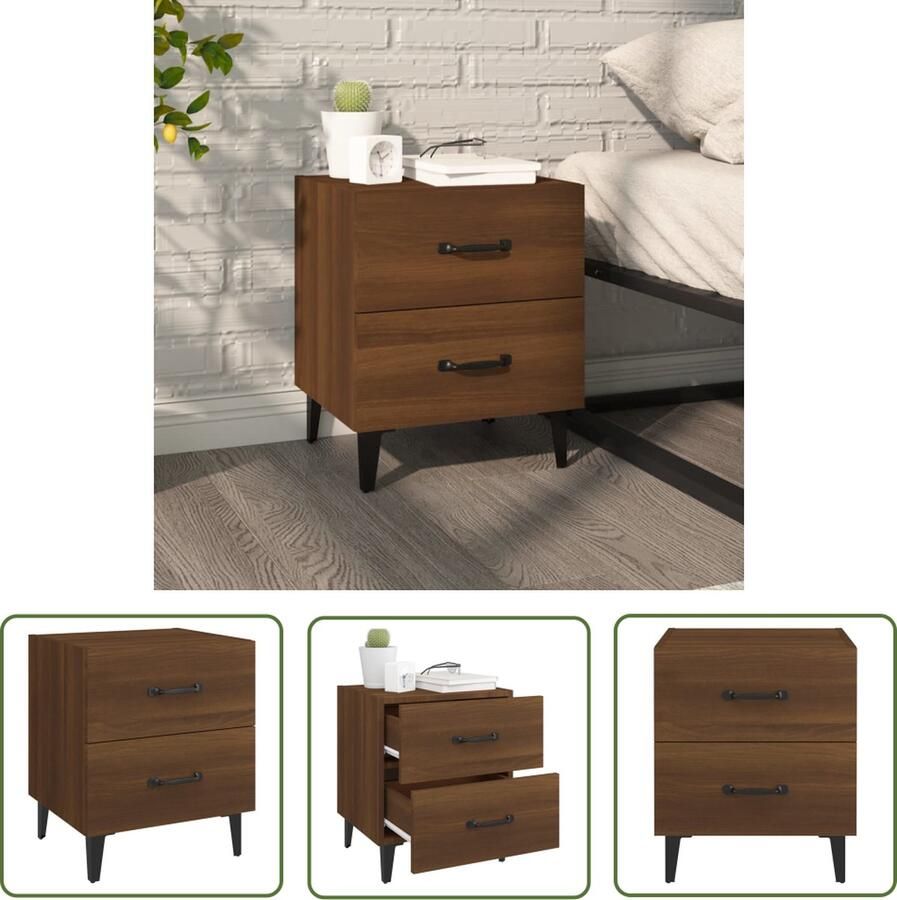 The Living Store Nachtkastje IndustriÃle Stijl Bruineiken 40x35x47.5cm Nachtkastje Industrieel Meubilair Houten Kast Bruine Eiken Kleur Bergruimte - Foto 2