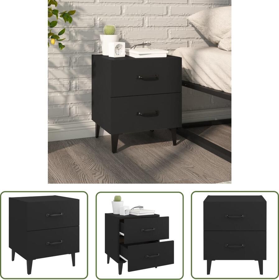 The Living Store Nachtkastje IndustriÃle Charme 40 x 35 x 47.5 cm Bewerkt Hout en Metaal Nachtkastje Industrieel Design Houten Nachtkastje Zwarte Nachtkastje Bijzettafel - Foto 2