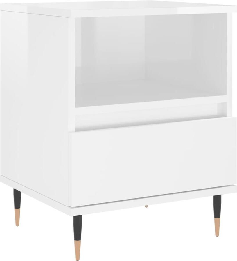 The Living Store Nachtkastje 40x35x50 cm bewerkt hout hoogglans wit Nachtkastje Kastje Slaapkamervloerisdecoratie Houten Nachttafel Vintage Nachtkastje