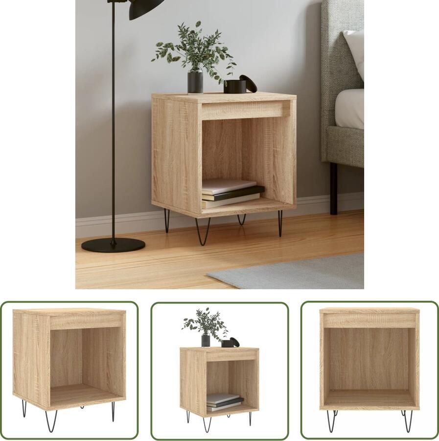The Living Store Nachtkastje Sonoma Eiken 40x35x50 cm Duurzaam Hout Metalen Poten Nachtkastje Kastje Salontafel Houten Nachtlamp Slaapkamermeubel