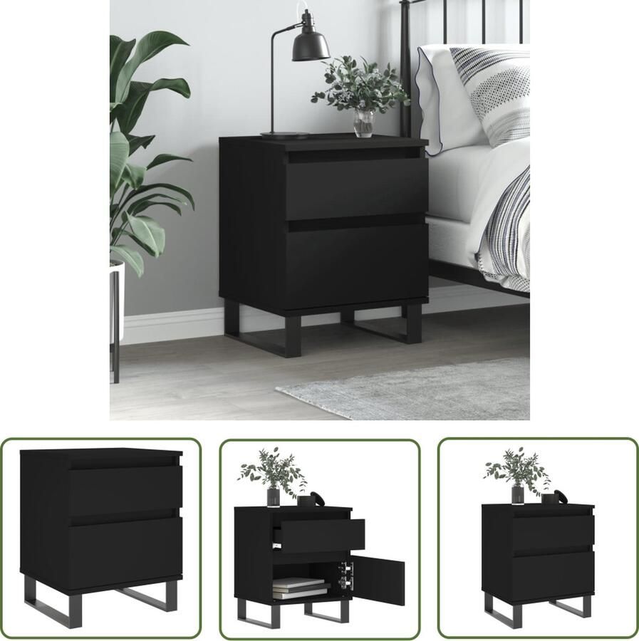The Living Store Nachtkastje Trendy Meubelen 40x35x50cm Zwart Nachtkastje Kastje Slaapkamermeubel Houten Meubel Zwarte Meubel