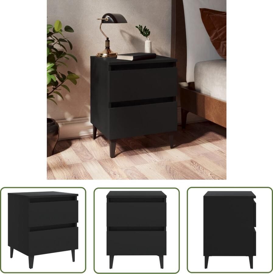 The Living Store Nachtkastje Industrieel Zwart 40x35x50cm 2 lades Nachtkastje Nachtkast Industrieel Meubilair Houten Nachttafel Slaapkamermeubilair - Foto 2