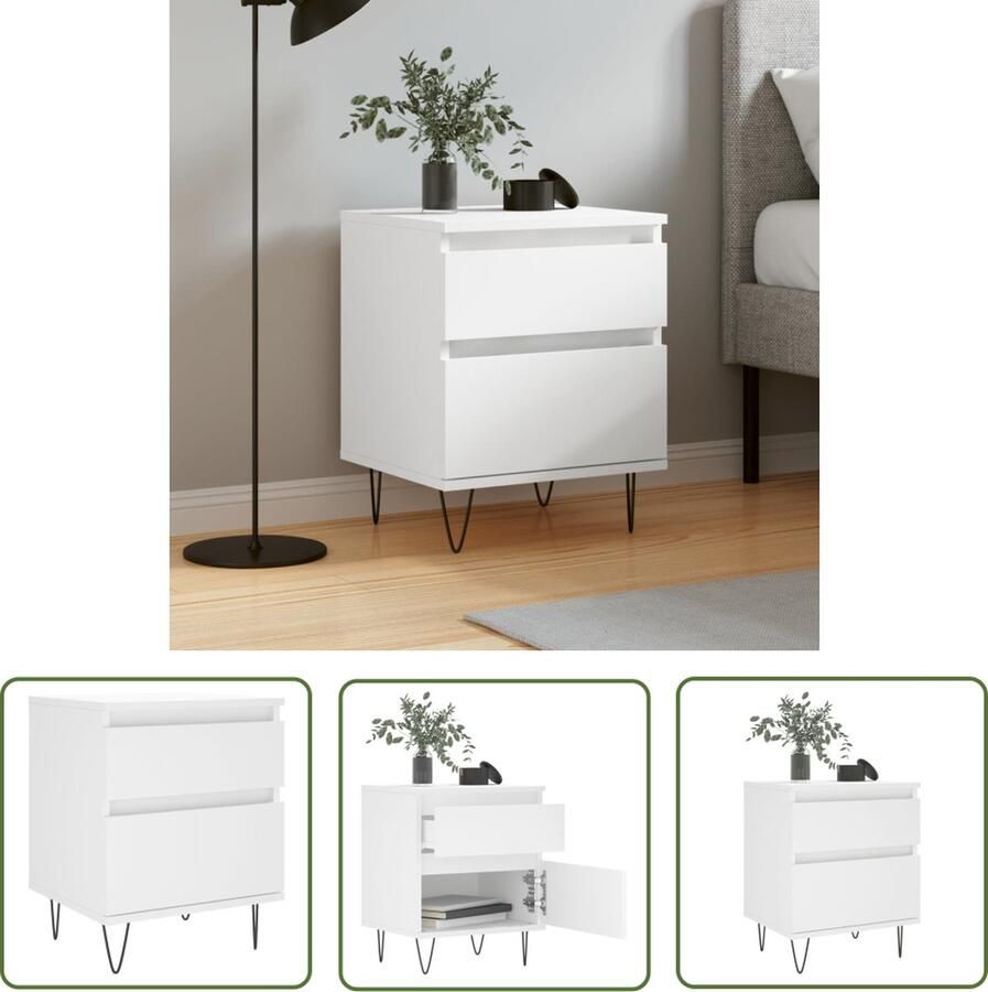 The Living Store Nachtkastje 40x35x50 cm bewerkt hout wit Nachtkastje Kastje Slaapkamervloerisdecoratie Houten Nachtlamptafel Witmeubilair