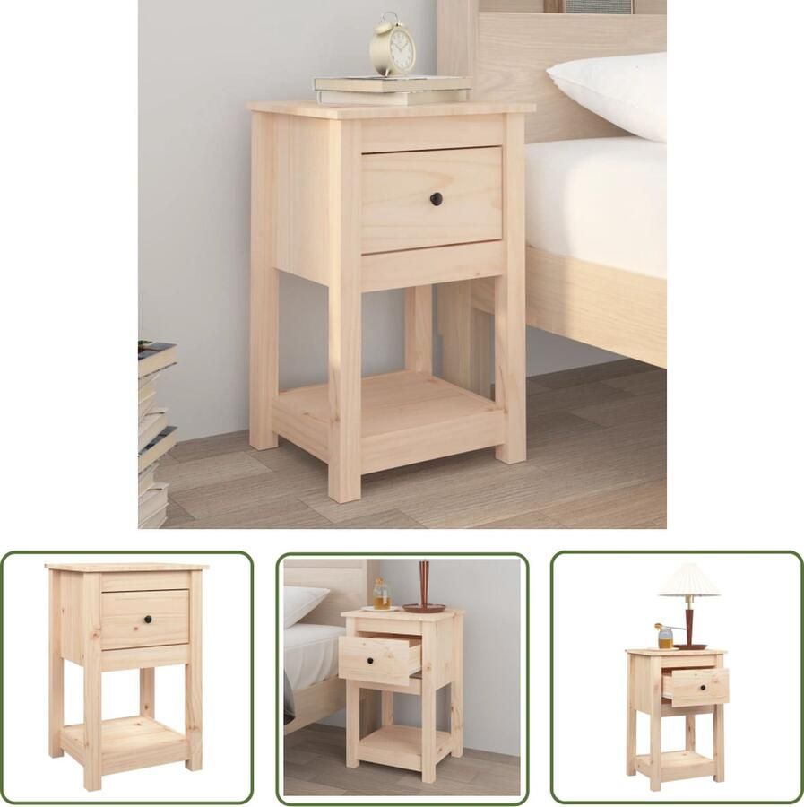 The Living Store Nachtkastje Grenenhout Bedkastje 40 x 35 x 61.5 cm Elegant ontwerp Nachtkastje Bedkastje Grenenhout Houten Kast Opbergkast - Foto 2