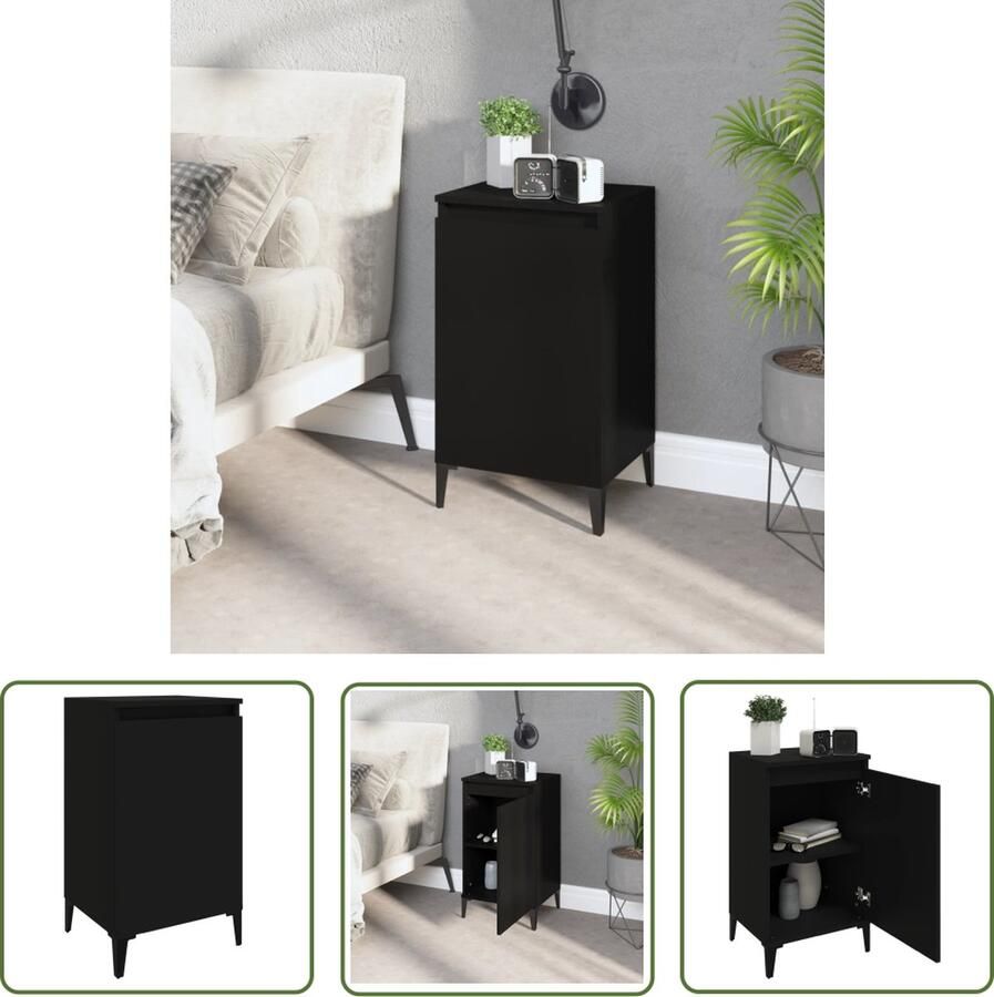 The Living Store Nachtkastje 40x35x70 cm bewerkt hout zwart Nachtkastje Nachtkast Houten Nachtkast Zwart Nachtkastje Slaapkamermeubel - Foto 2