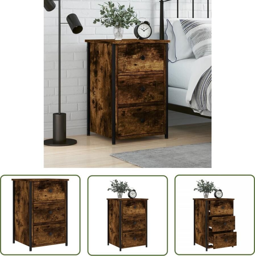 The Living Store Nachtkastje IndustriÃle Stijl 40 x 36 x 60 cm Gerookt Eiken Nachtkastje Industrieel Design Houten Kast Bruine Kleur Slaapkamer Meubel