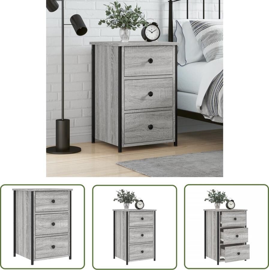 The Living Store Nachtkastje 40x36x60 cm bewerkt hout grijs sonoma eikenkleurig Nachtkastje Industrieel Grijze Kast Houten Kast Salontafel