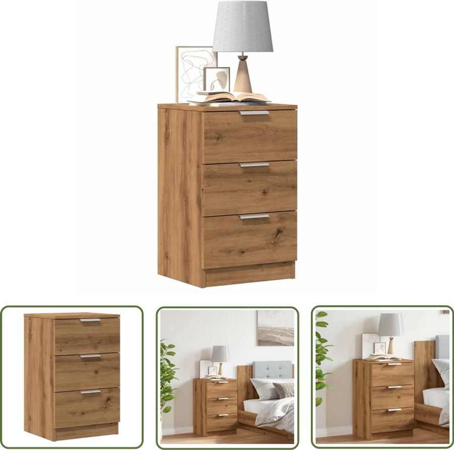 The Living Store Nachtkastje 40x36x65 cm bewerkt hout artisanaal eikenkleurig Nachtkastje Kastje Slaapkamer Houten Kast Eiken Kleurtje