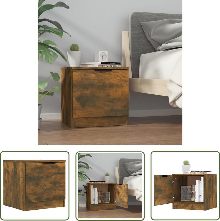 The Living Store Nachtkastje Gerookt Eiken 40 x 39 x 40 cm Praktisch en Multifunctioneel Nachtkastje Houten Nachtkastje Nachtkast Meubilair Slaapkamermeubil - Foto 2