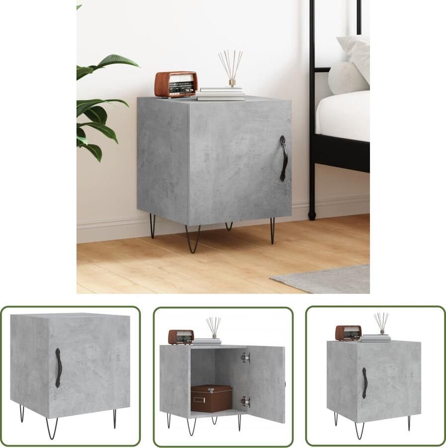 The Living Store Nachtkastje Betongrijs 40x40x50 cm Duurzaam Hout Veel Opbergruimte Displayfunctie Metalen Voeten Praktische Deur Nachtkastje Beton Grijs Houten Nachttafel Opbergruimte Display Functie - Foto 2
