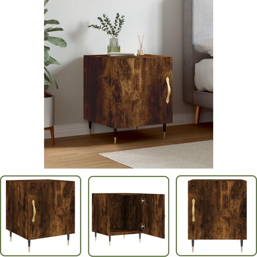 The Living Store Nachtkastje Onbekend Meubelen 40 x 40 x 50 cm Gerookt eiken Nachtkastje Nachtlamp Houten Kast Bruine Kast Vintage Kast - Foto 2
