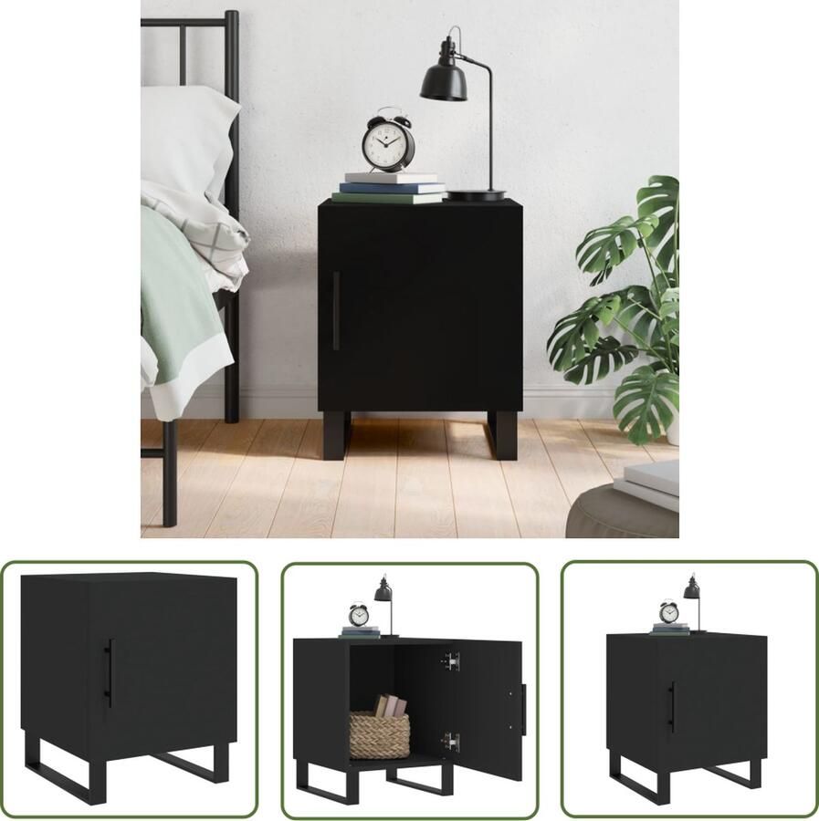 The Living Store Nachtkastje Zwart 40 x 40 x 50 cm Bewerkt hout en ijzer Nachtkastje Bijzettafel Kast Slaapkamermeubel Houten Kast - Foto 2