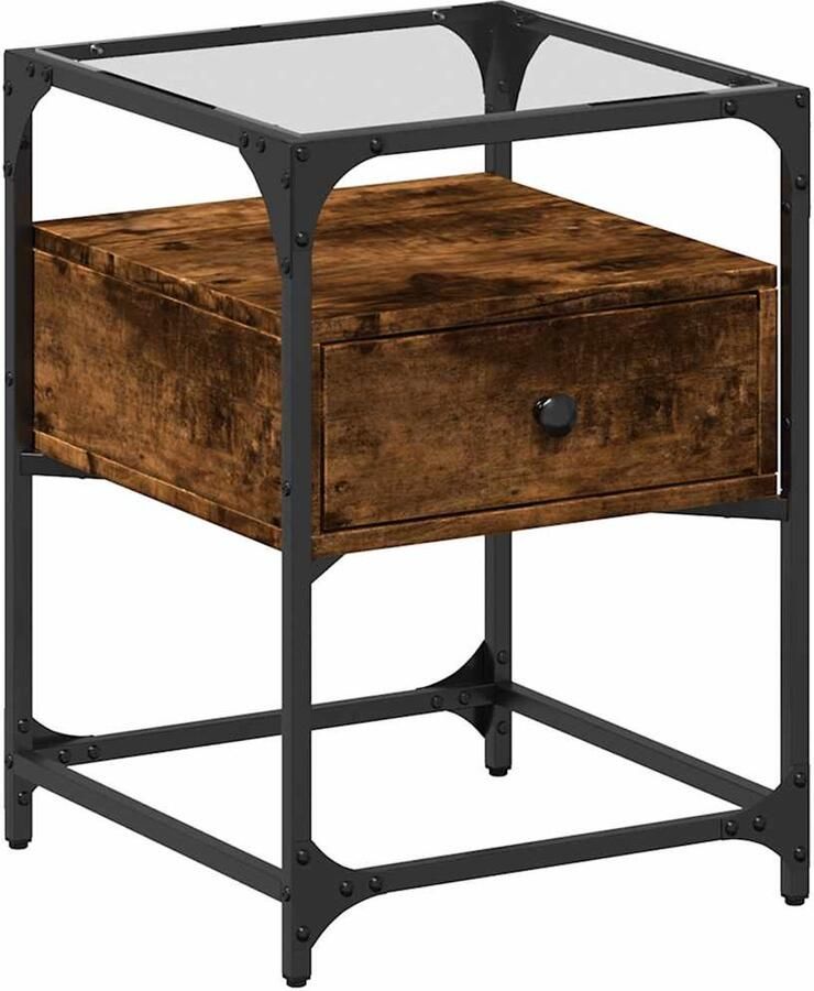 The Living Store Nachtkastje 40x40x55 cm bewerkt hout gerookt eikenkleurig Nachtkastje Kastje Houten Nachtlamptafel Bruine Nachtkast Vintage Nachtkast - Foto 2