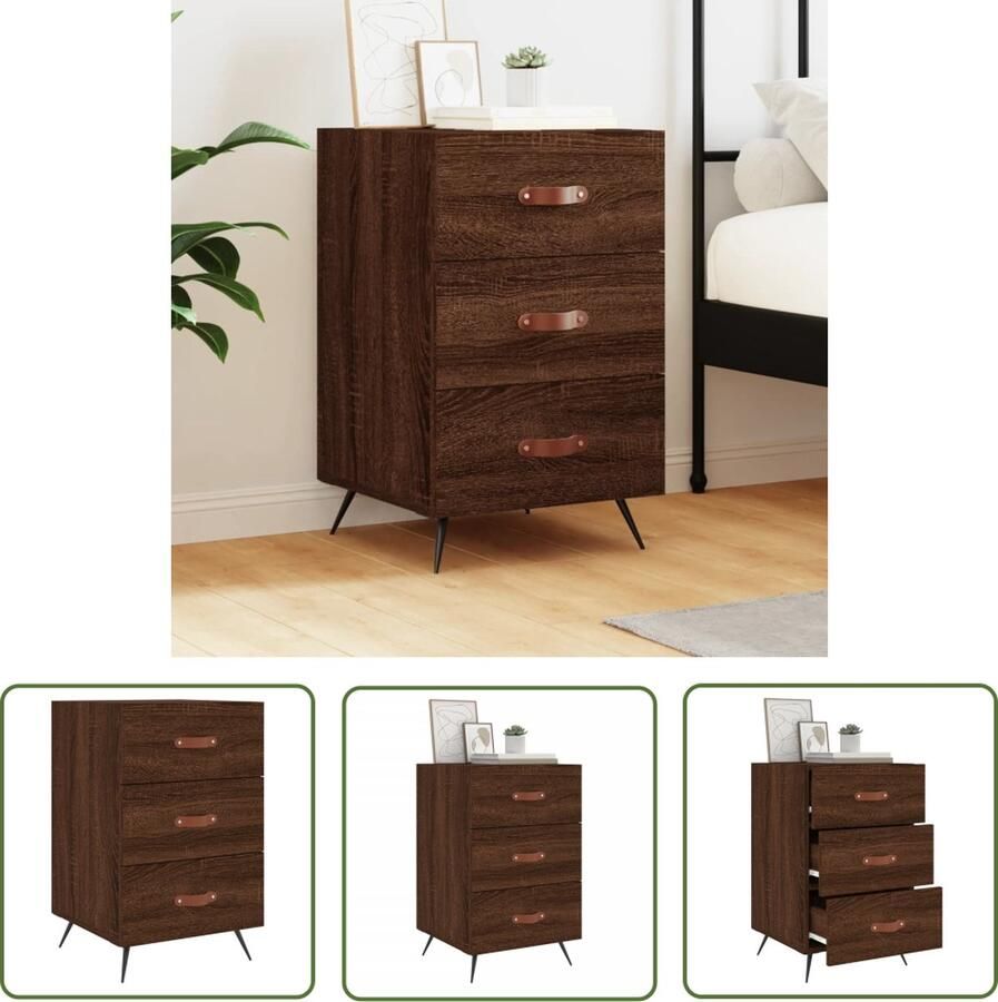 The Living Store Nachtkastje Bruineiken Moderne Charme Nachtkastje 40x40x66cm Lades Nachtkastje Kast Slaapkamerdecoratie Houten Kast Modern Design - Foto 2