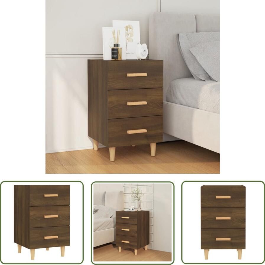 The Living Store Nachtkastje 40x40x66 cm bewerkt hout bruin eikenkleur Nachtkastje Kastje Houten Nacht Kast Sidetable Salontafel - Foto 2