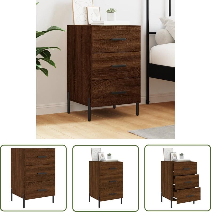The Living Store Nachtkastje Moderne Charme Meubelen Afmeting- 40x40x66 cm Kleur- Bruineiken Ken- Opbergruimte Nachtkastje Kast Slaapkamerdecoratie Houten Meubel Bruine Eiken Kleur - Foto 2