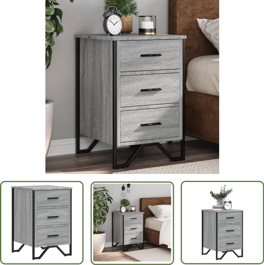 The Living Store Nachtkastje 40x41x60 cm bewerkt hout grijs sonoma eikenkleurig Nachtkastje Kastje Slaapkamers Bedroom Furniture Eiken