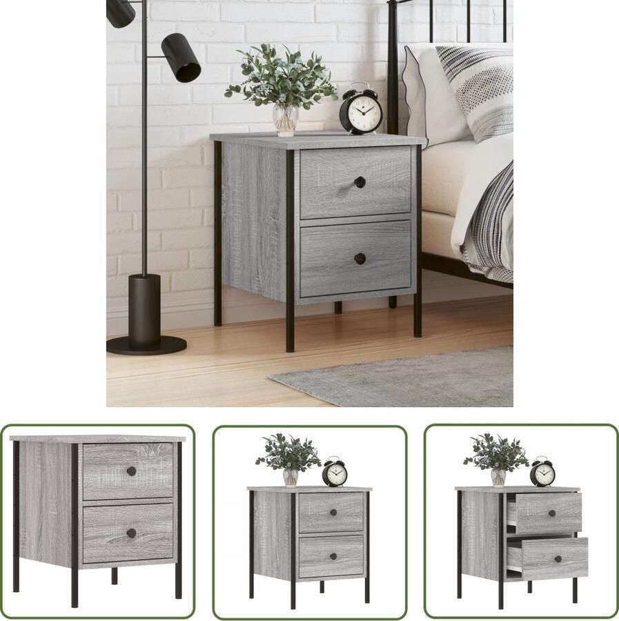 The Living Store Nachtkastje IndustriÃle Stijl 40 x 42 x 50 cm Grijs Sonoma Eiken Nachtkastje Industrieel Design Grijze Kast Houten Kast Slaapkamersdecoratie - Foto 2