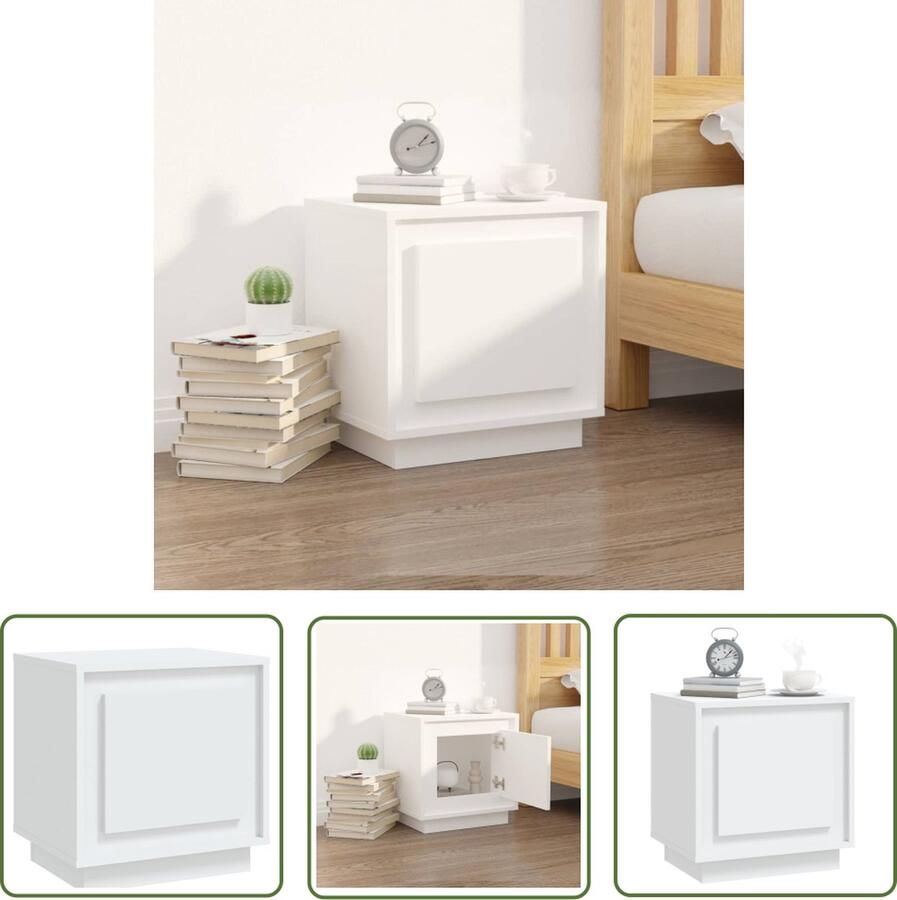 The Living Store Nachtkastje Wit Modern Meubelen 44 x 35 x 45 cm Duurzaam hout Nachtkastje Meubel Houten Kast Wit Meubel Slaapkamervloer - Foto 2