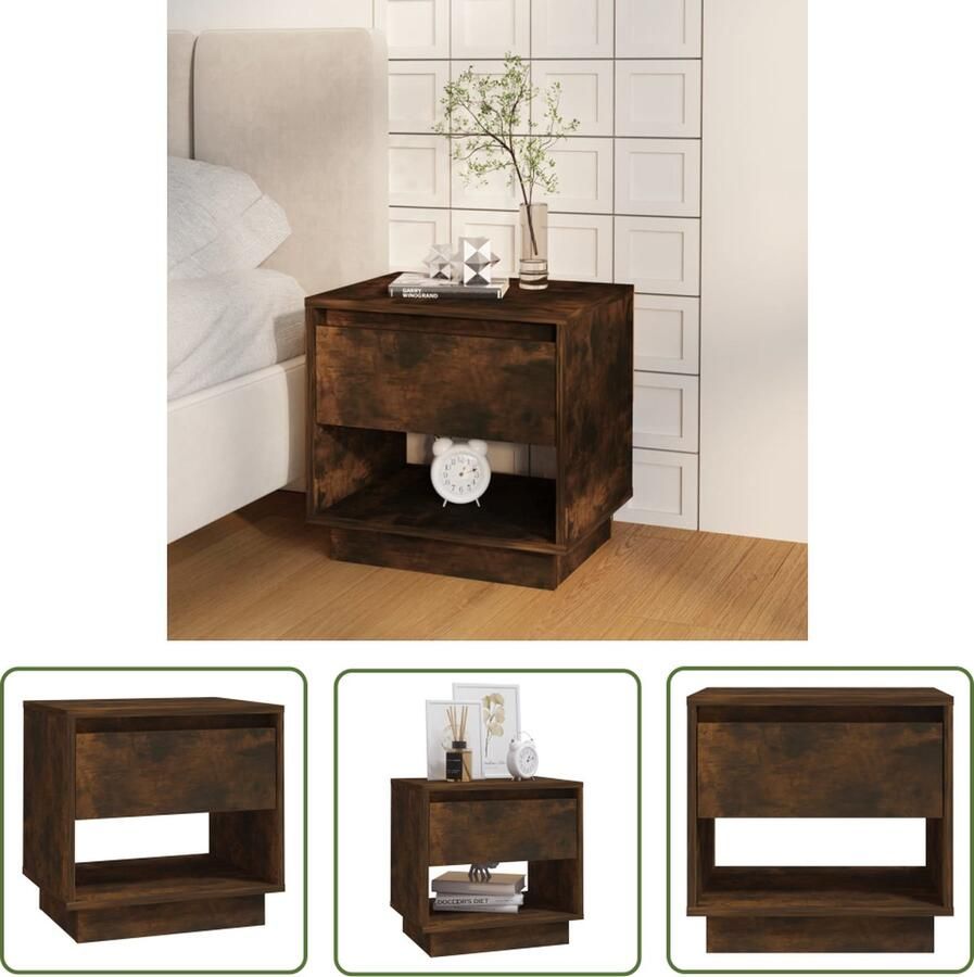 The Living Store Nachtkastje Gerookt Eiken 45 x 34 x 44 cm Stevig en Duurzaam Nachtkastje Slaapkamermeubel Houten Meubilair Bruine Kast Compact Nachttafel - Foto 2