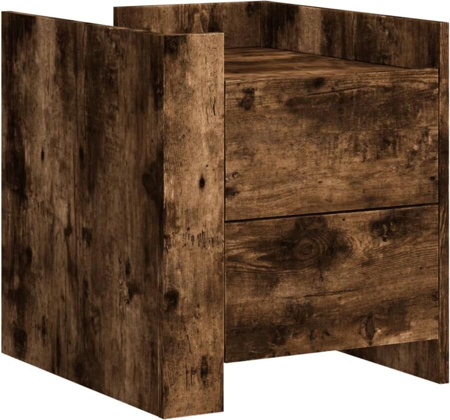The Living Store Nachtkastje 45x50x50 cm bewerkt hout gerookt eikenkleurig Nachtkastje Kastje Kamermeubilair Rook Eiken Houten MeubilAIR - Foto 2