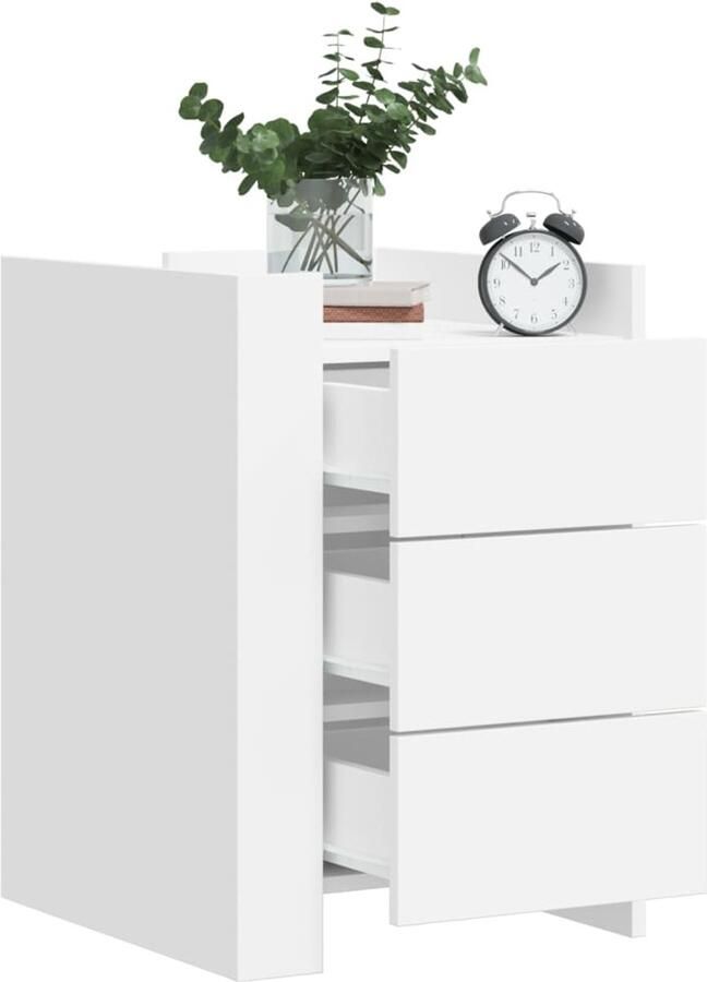 The Living Store Nachtkastje 45x50x65 cm bewerkt hout wit Nachtkastje Kastje Nachtkast Houten Nachtstand Woonaccessoires - Foto 2