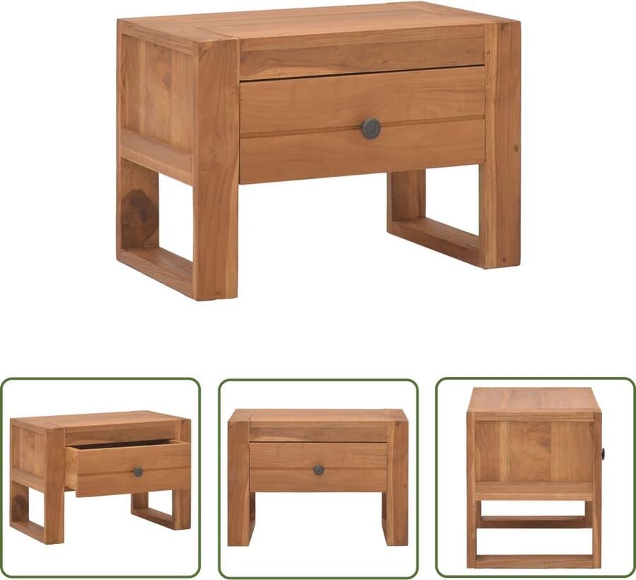 The Living Store Bedkastje Teakhouten Koloniale Stijl 50 x 30 x 35 cm Wandmontage Nachtkastje Teak Koloniale Stijl Kamermeubel Slaapkamerdecoratie