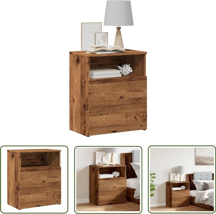 The Living Store Nachtkastje 50x32x60 cm bewerkt hout oud houtkleurig Nachtkastje Houten Nachtkastje Vintage Nachtkastje Slaapkamersdecoratie Kamermeubilair