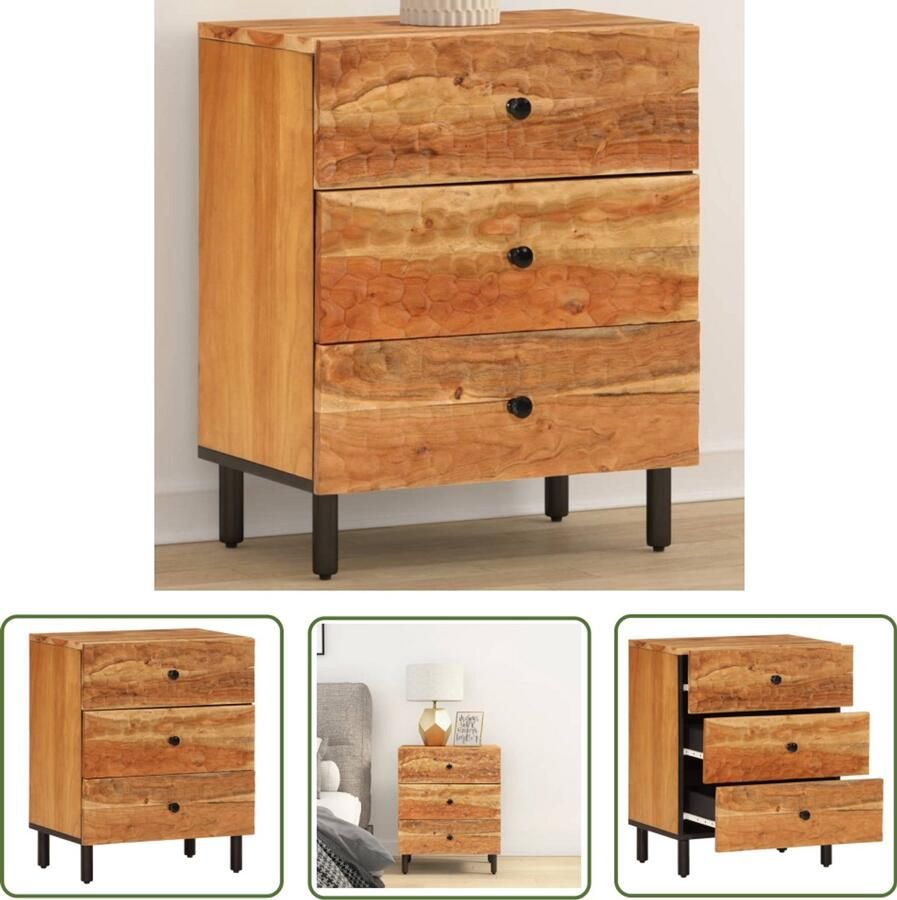VidaXL The Living Store Nachtkastje 50x33x60 cm massief acaciahout Nachtkastje Kastje Slaapkamermeubilair Acaciahout Houten Kast - Foto 2