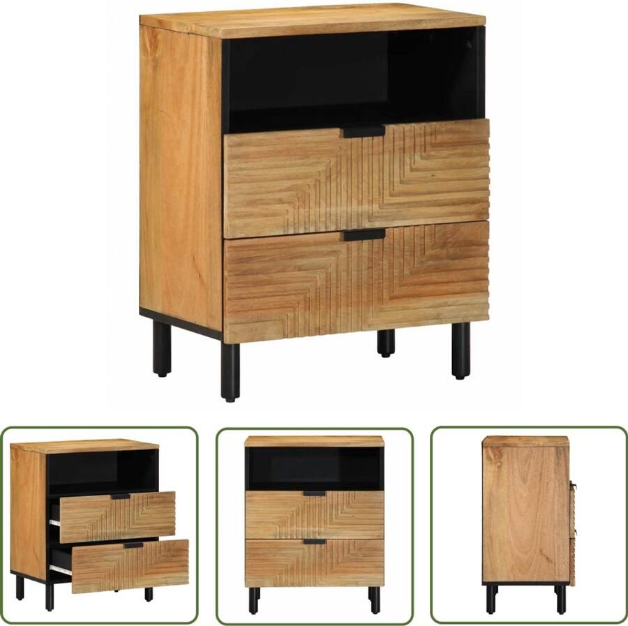 The Living Store Nachtkastje 50x33x60 cm massief mangohout bruin Nachtkastje Mango Wood Salontafel Bijzettafel Opbergruimte