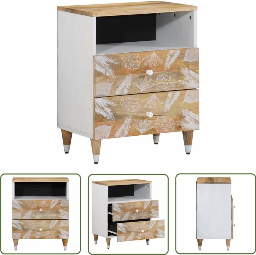The Living Store Nachtkastje 50x33x60 cm massief mangohout Nachtkastje Mango Hout Kastje Slaapkamer Opbergruimte
