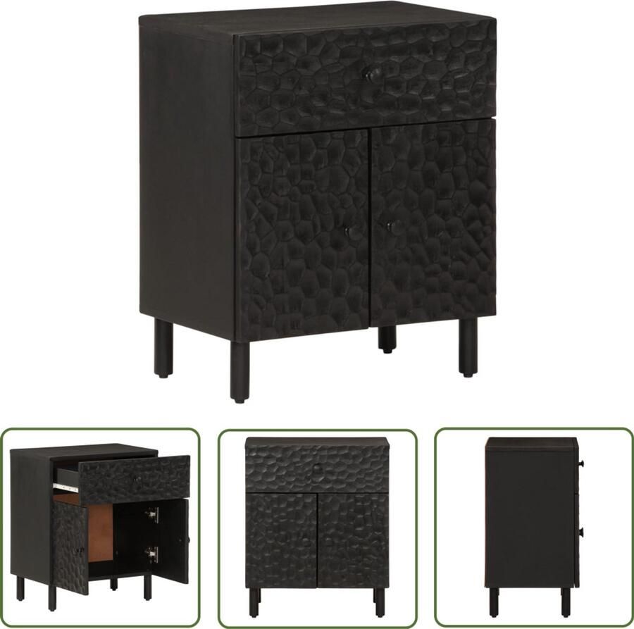 The Living Store Nachtkastje 50x33x60 cm massief mangohout zwart Nachtkastje Nachtkastjes Bijzettafel Wandkastje