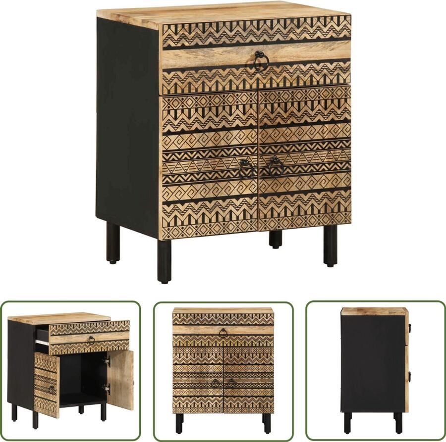 The Living Store Nachtkastje 50x33x60 cm massief ruw mangohout zwart Nachtkastje Mango Hout Vintage Industriële Stijl Woonkamer