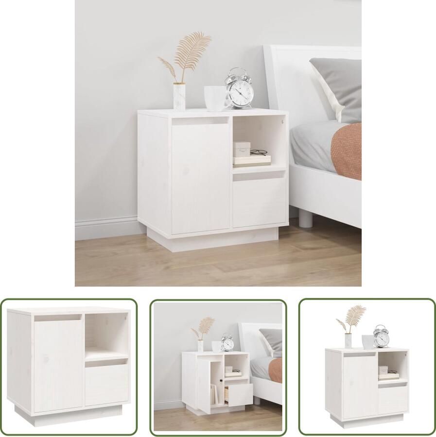 The Living Store Nachtkastje Massief Grenenhout Wit 50 x 34 x 50 cm Nachtkastje Slaapkamermeubel Houten Kast Grenenhouten Kast Wit Nachtkastje - Foto 2